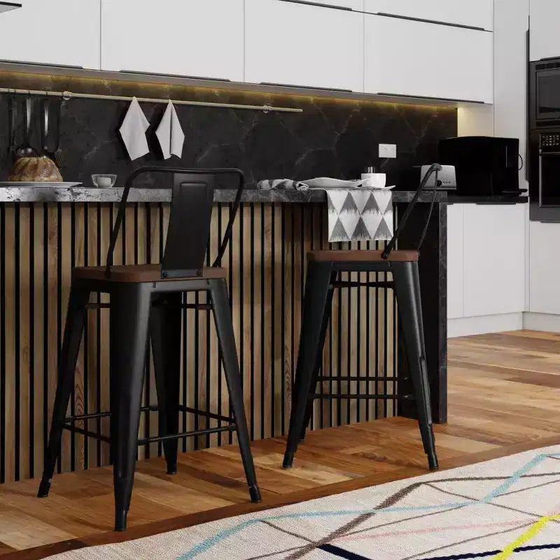 Set di 2 sgabelli da bar Josephine in metallo/legno da 76 cm - WyndenHall: altezza fissa