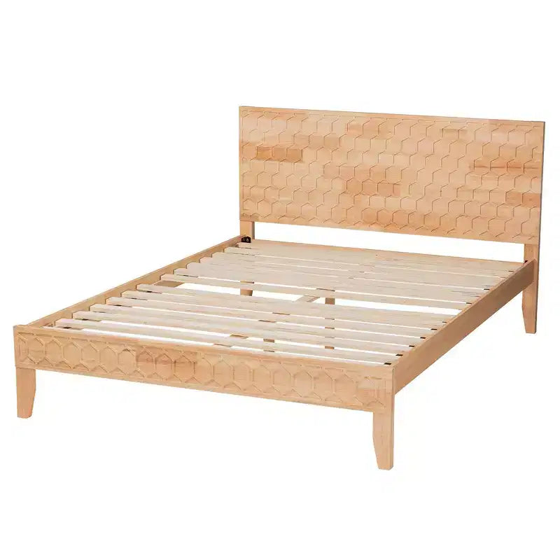 Baxton Studio Hosea Letto a Piattaforma Intagliato a Nido d'Ape Naturale