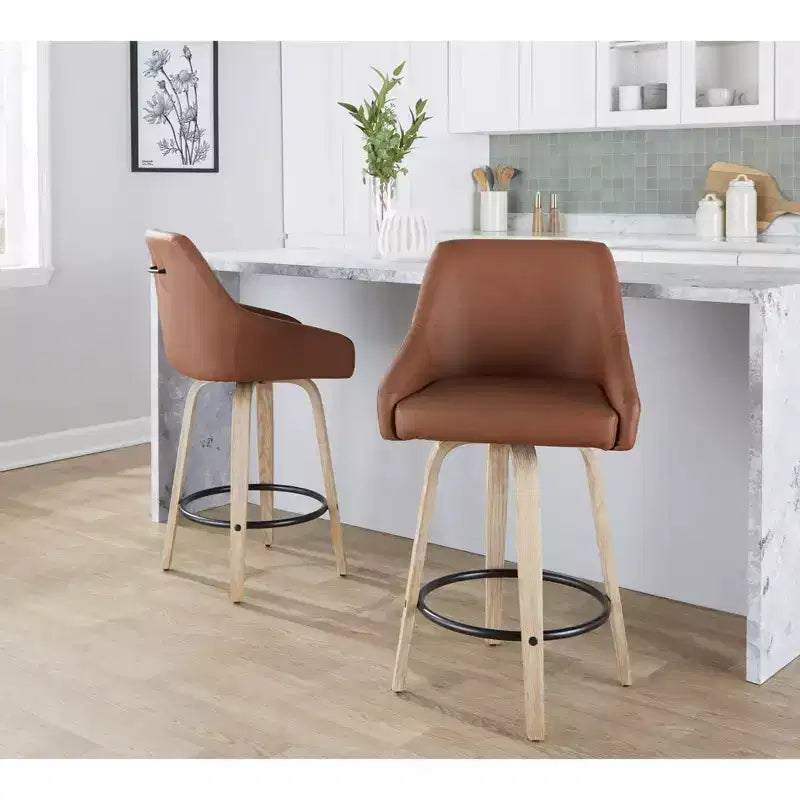 LumiSource Set di 2 Sgabelli Hannah Altezza Bancone Legno Bianco Anticatura