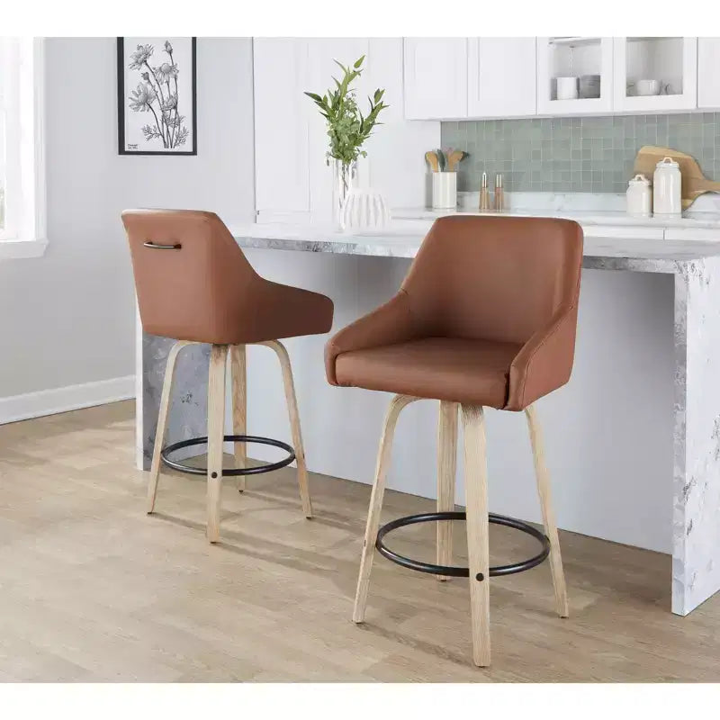 LumiSource Set di 2 Sgabelli Hannah Altezza Bancone Legno Bianco Anticatura