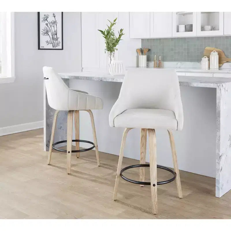 LumiSource Set di 2 Sgabelli Hannah Altezza Bancone Legno Bianco Anticatura