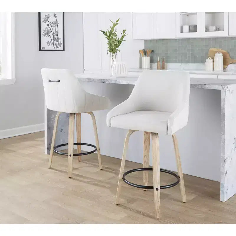 LumiSource Set di 2 Sgabelli Hannah Altezza Bancone Legno Bianco Anticatura