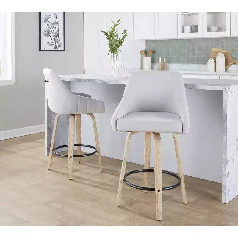 LumiSource Set di 2 Sgabelli Hannah Altezza Bancone Legno Bianco Anticatura