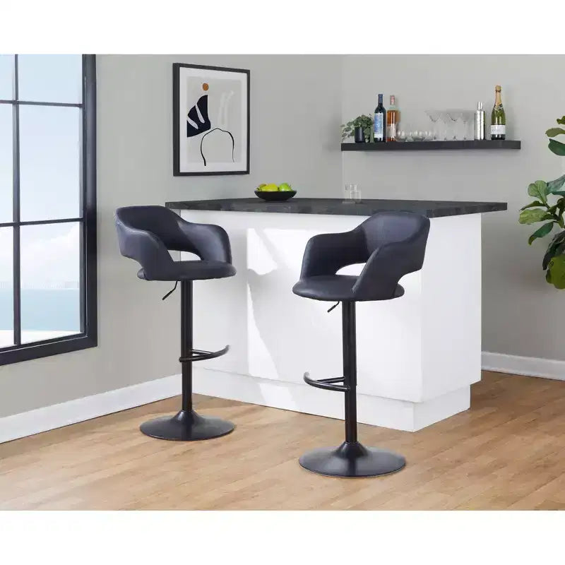 LumiSource Set di 2 Sgabelli da Bar Regolabili Margarite in PU Nero
